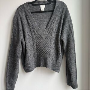 H&M Charcoal Gray V-Neck Cable Knit Sweater